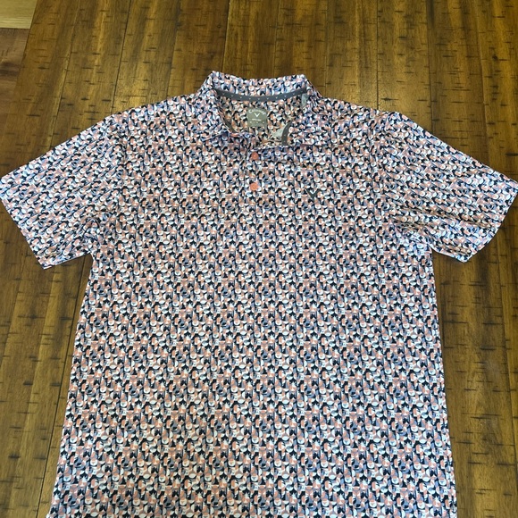 Callaway Men’s Coral Navy Geo Print Golf Polo - Picture 2 of 3